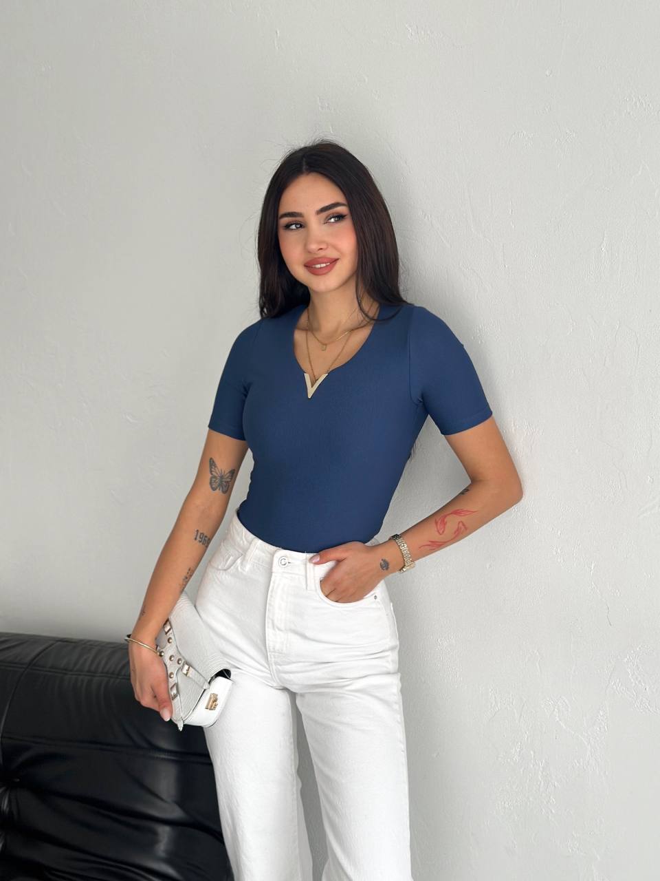Half Sleeve V-Cut Blouse - Accessorized - BossyMs