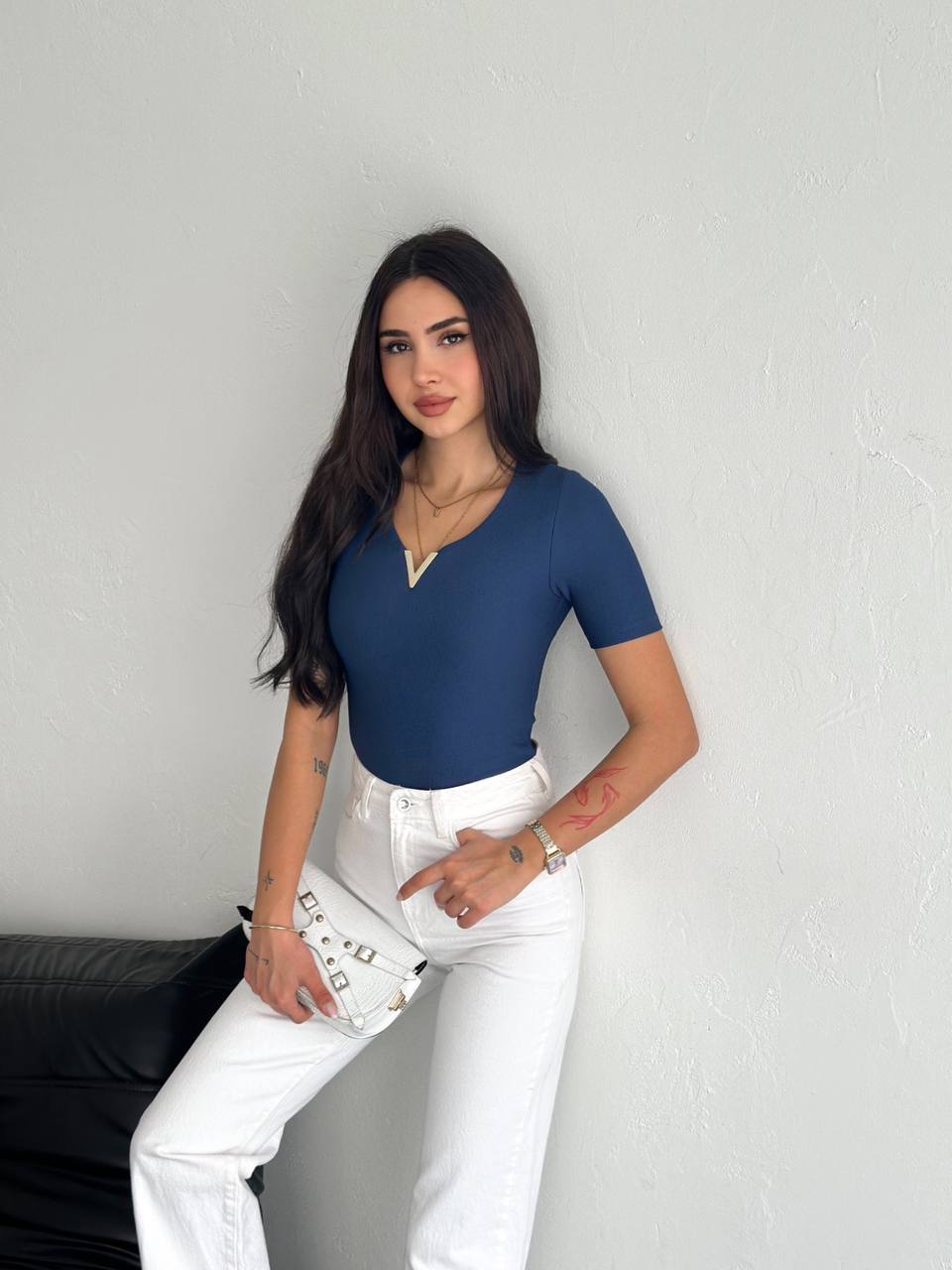 Half Sleeve V-Cut Blouse - Accessorized - BossyMs