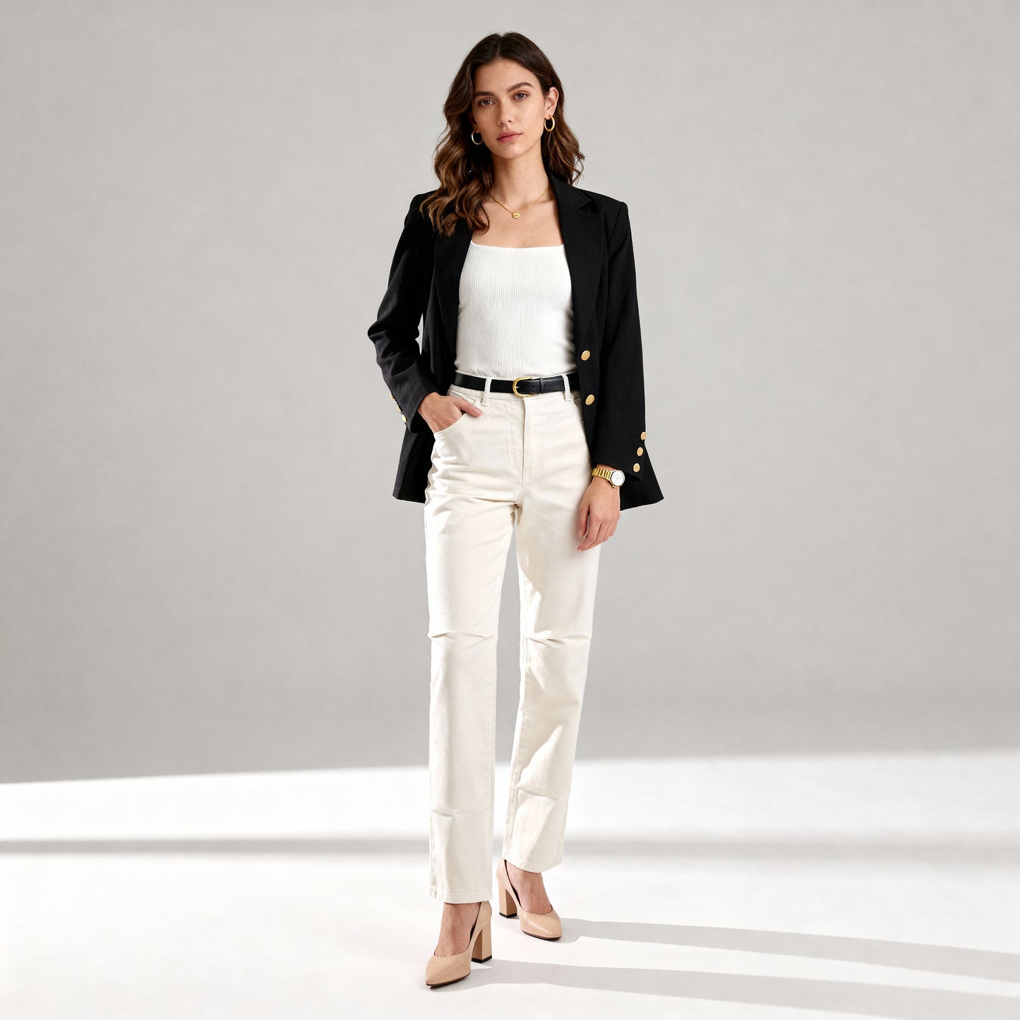 Loose fit gabardine blazer