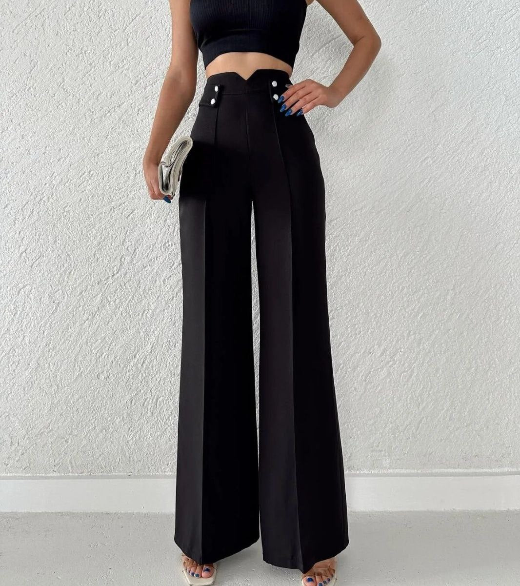 Wide Leg Marlow Buttoned Detail Pants - BossyMs