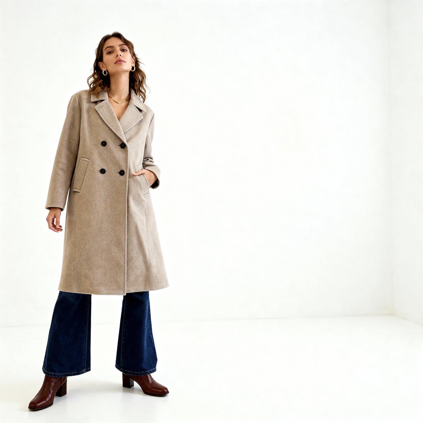 Double Breasted Long Coat - Beige