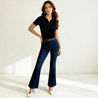 High-Waist Dark Blue Flared Jeans