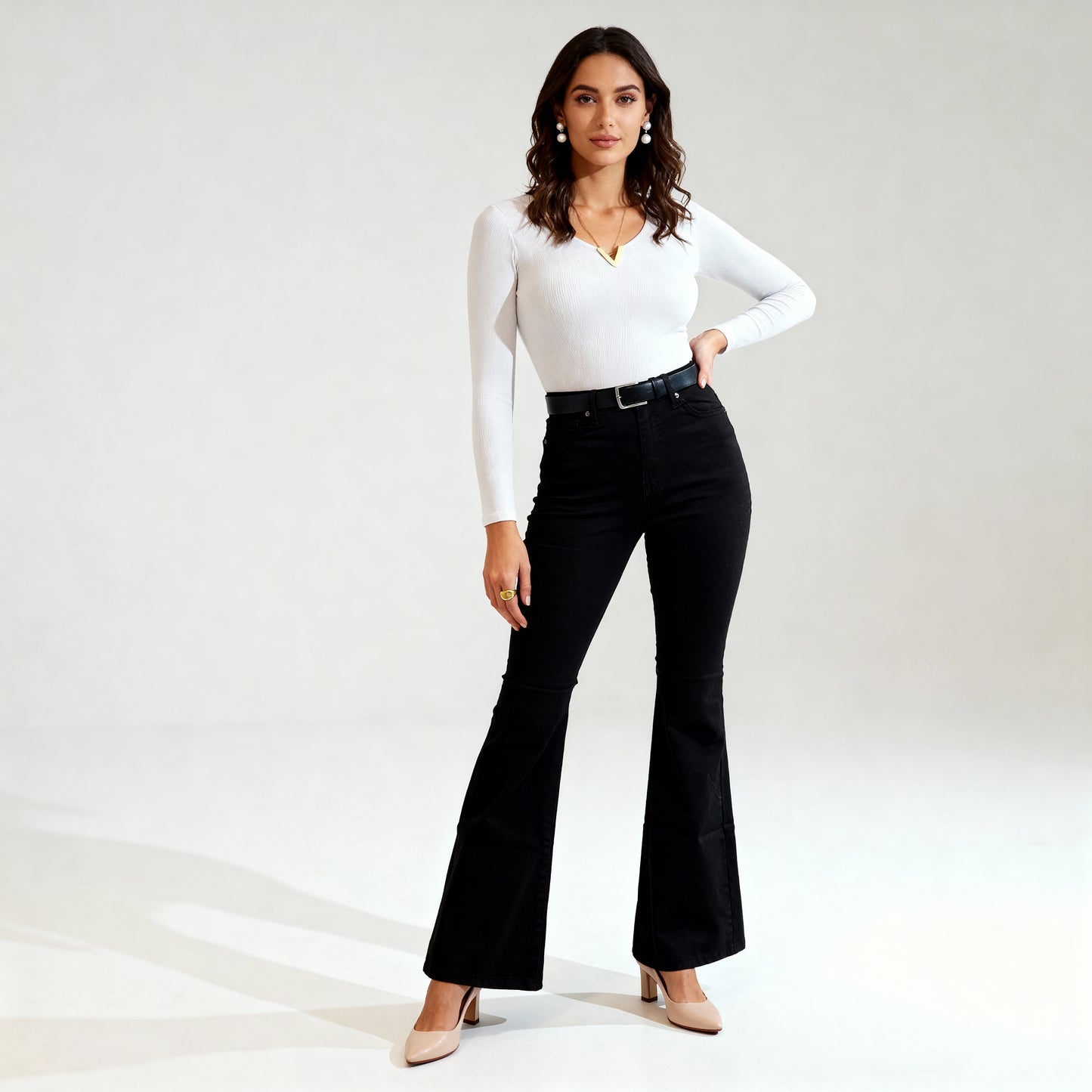 High-Waist  Black Flared Jeans