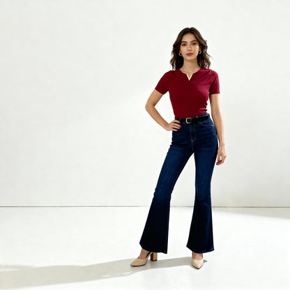 High-Waist Dark Blue Flared Jeans