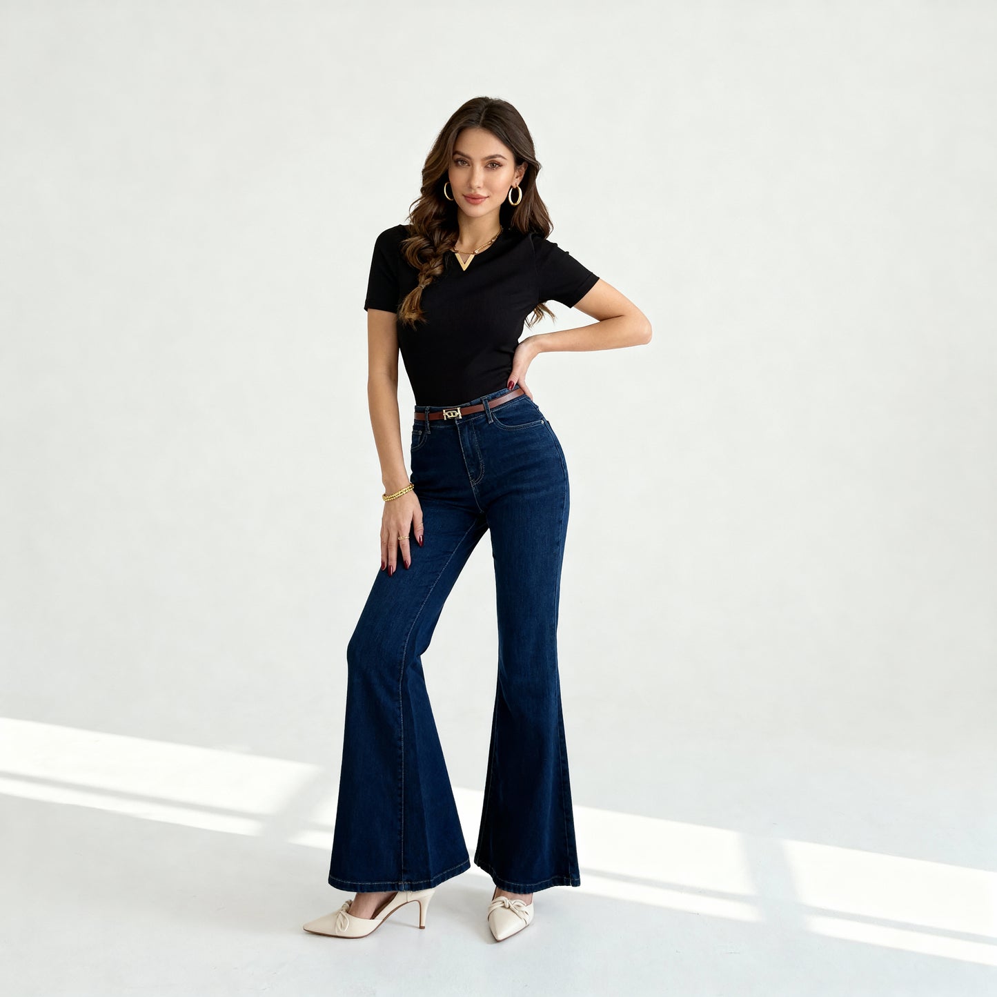 High-Waist Dark Blue Flared Jeans