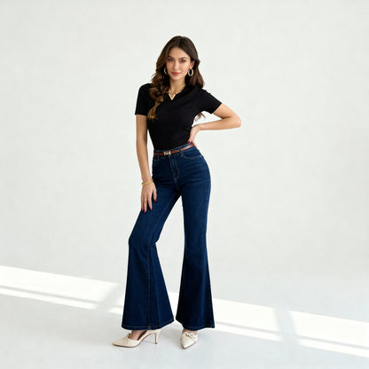 High-Waist Dark Blue Flared Jeans