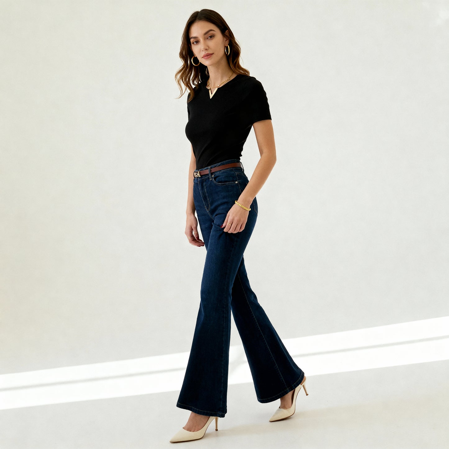 High-Waist Dark Blue Flared Jeans