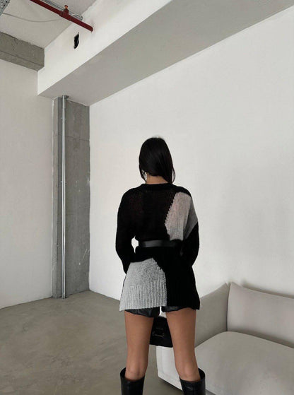 Blocked Knitwear Sweater - Black - Back -  BossyMs
