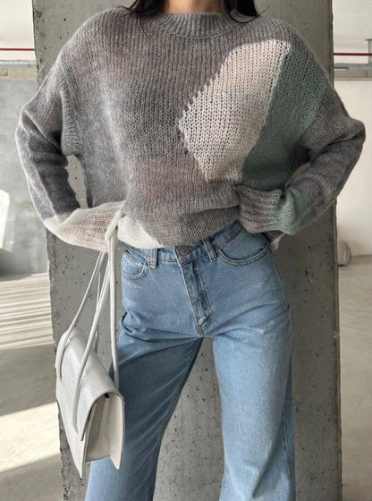 Blocked Knitwear Sweater - Grey - BossyMs