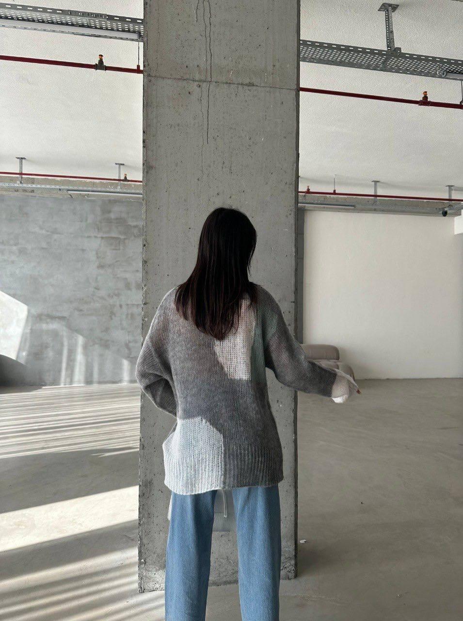 Blocked Knitwear Sweater - Grey - Back - BossyMs