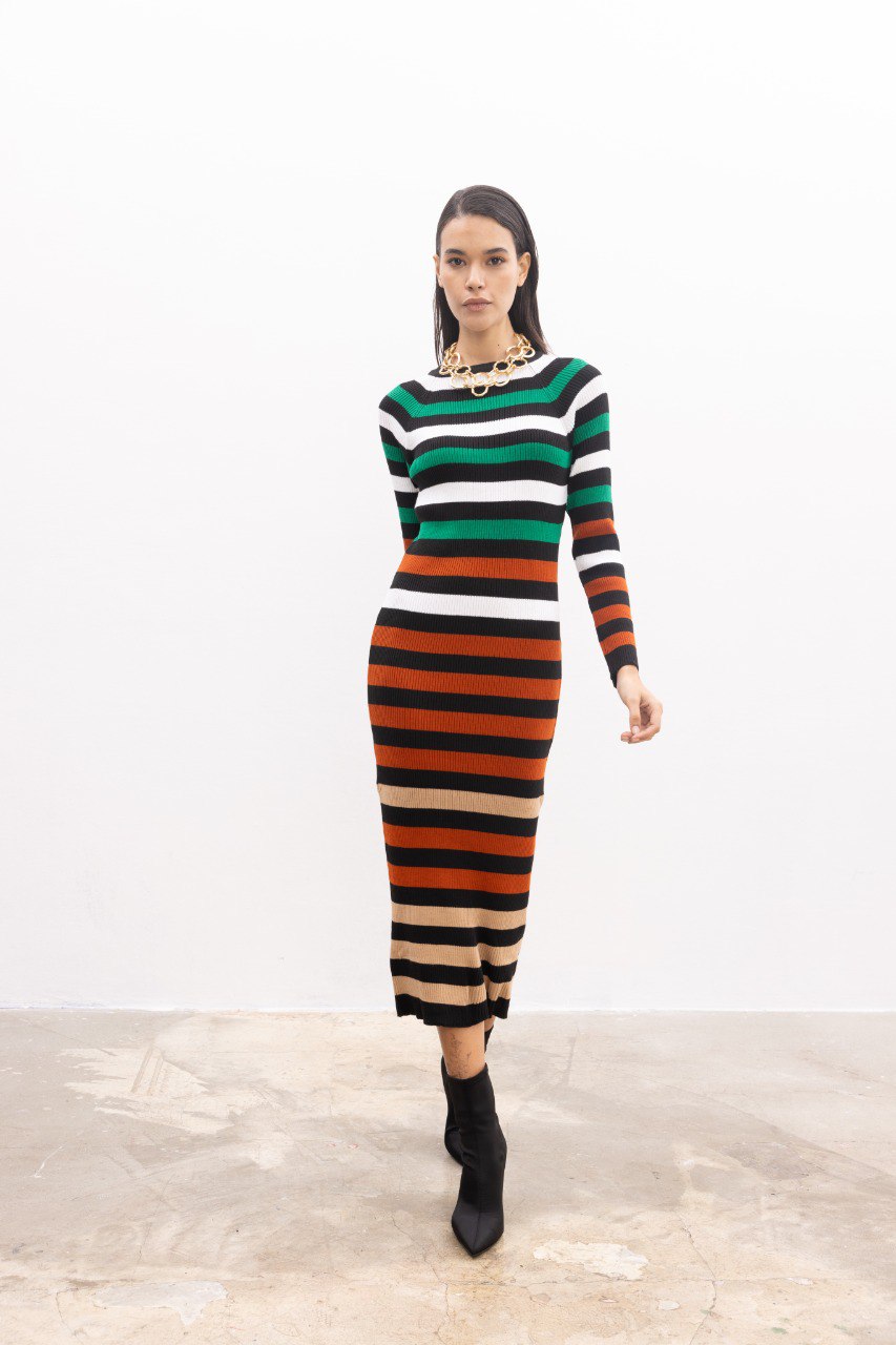 Multi Color Knit Dress - bossyms - 5