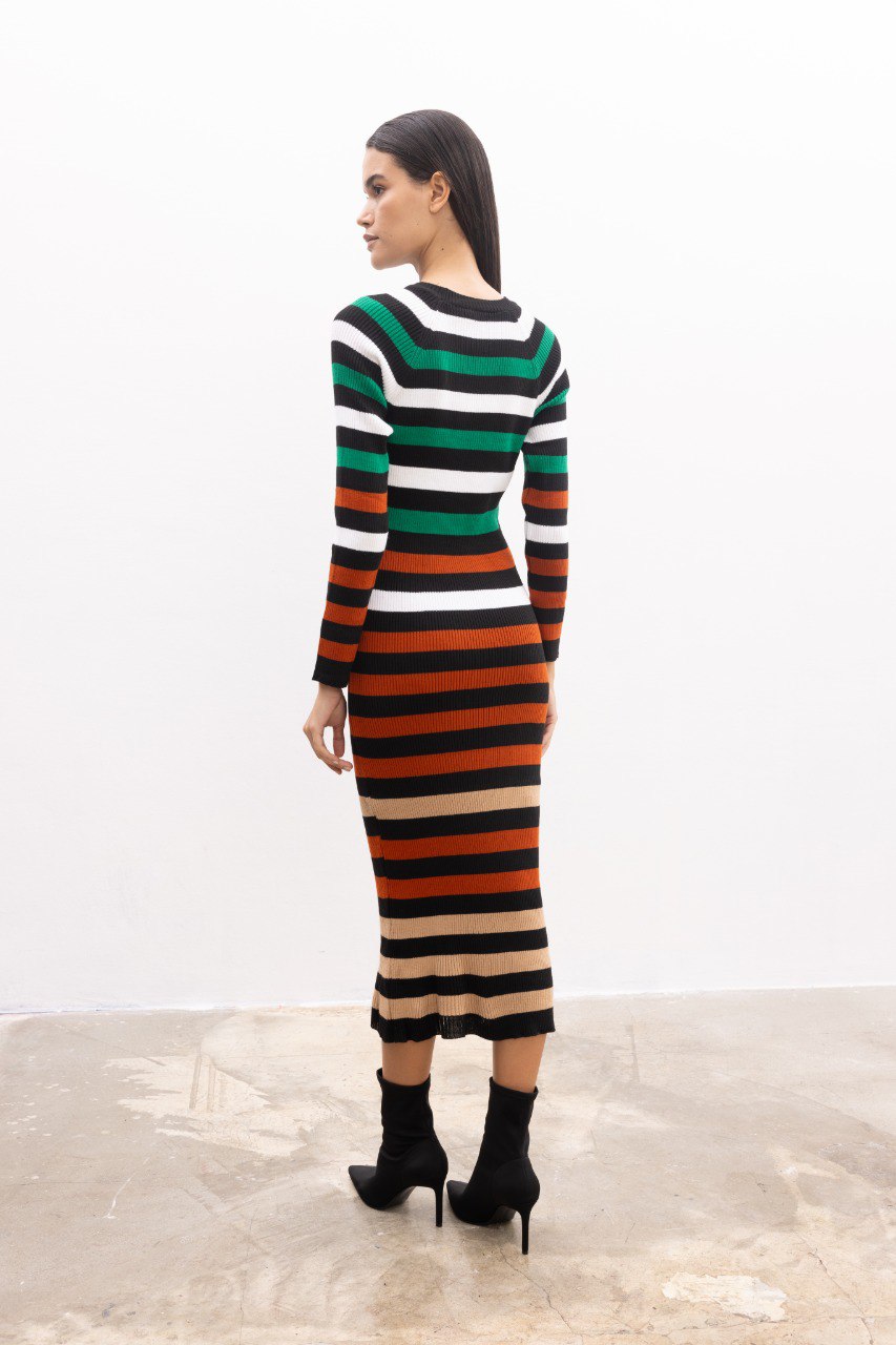 Multi Color Knit Dress - back - bossyms