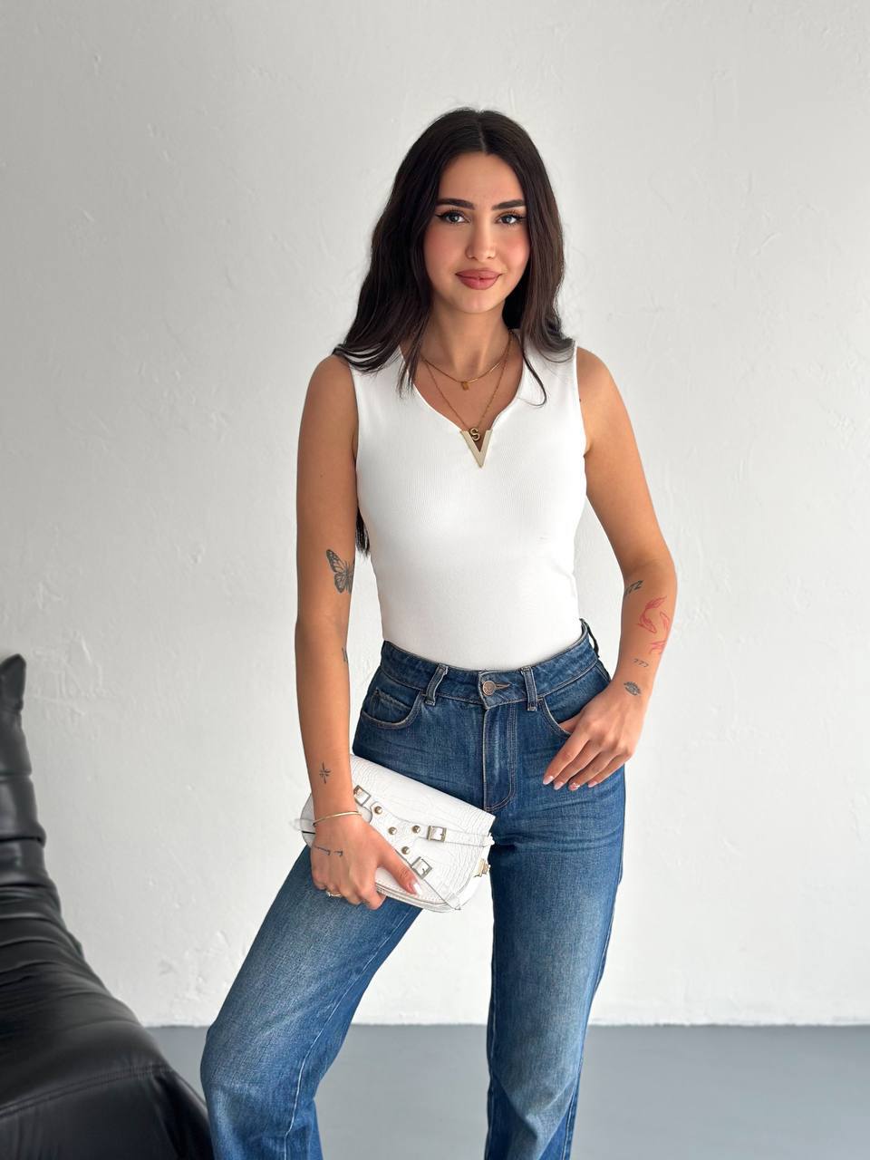 Sleeveless V-Cut Blouse  - Accessorized